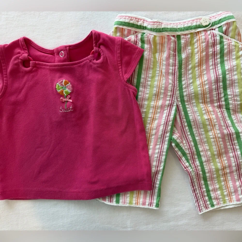 Gymboree Spring Fun Sweet Lollipop Tee and Seersucker Cropped Pants 12-18 mos